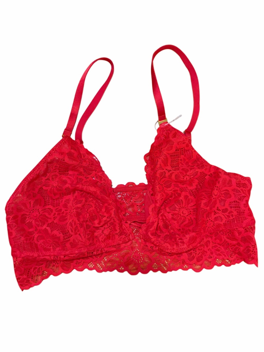 Aerie Red Lace Floral Wireless Bralette with Scallop Hem